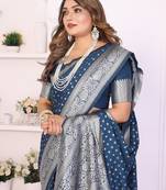 Teal Color Zari Weaving Georgette Silk Saree