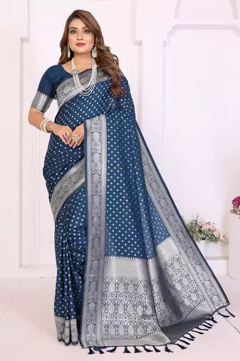 Teal Color Zari Weaving Georgette Silk Saree