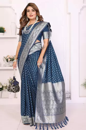Teal Color Zari Weaving Georgette Silk Saree
