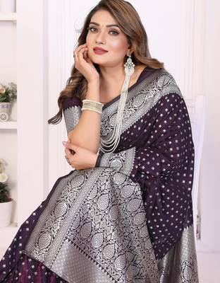 Wine Color Zari Weaving Georgette Silk Saree 1