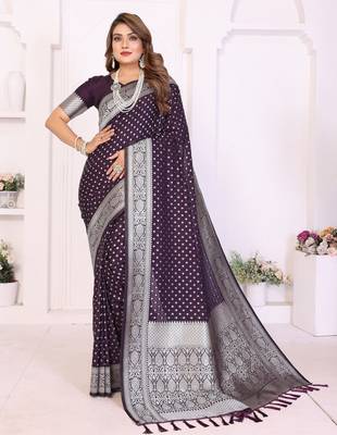 Wine Color Zari Weaving Georgette Silk Saree 2