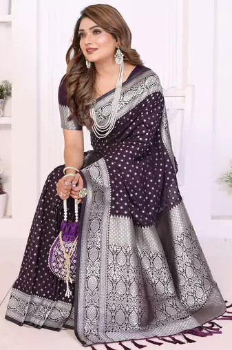 Wine Color Zari Weaving Georgette Silk Saree