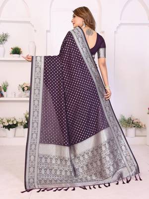 Wine Color Zari Weaving Georgette Silk Saree 4