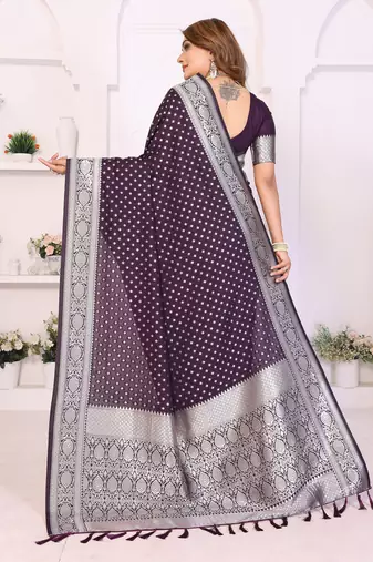 Wine Color Zari Weaving Georgette Silk Saree