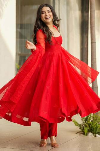 Velvet red organza suit set