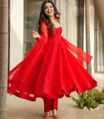 Velvet red organza suit set