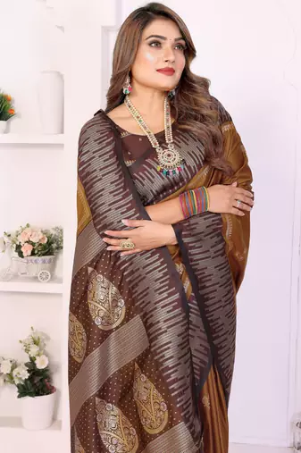 dark mustard color zari weaving silk blend saree