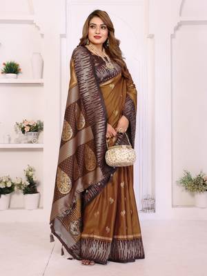 dark mustard color zari weaving silk blend saree 3