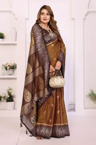 dark mustard color zari weaving silk blend saree