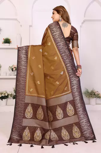 dark mustard color zari weaving silk blend saree