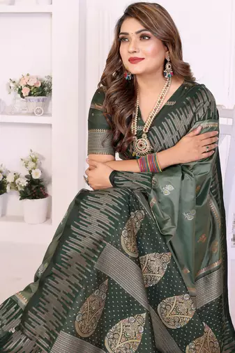 Green Color Zari Weaving Silk Saree