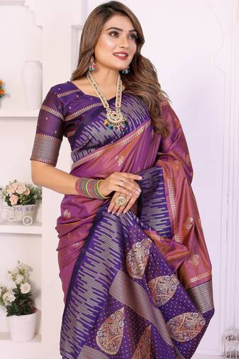 Lavender Color Zari Weaving Silk Saree