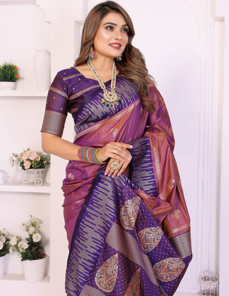 Lavender Color Zari Weaving Silk Saree
