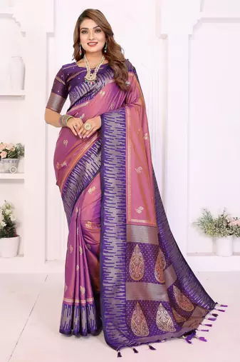 Lavender Color Zari Weaving Silk Saree