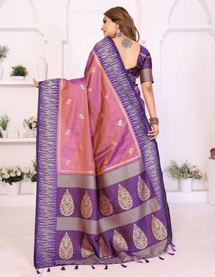Lavender Color Zari Weaving Silk Saree 4