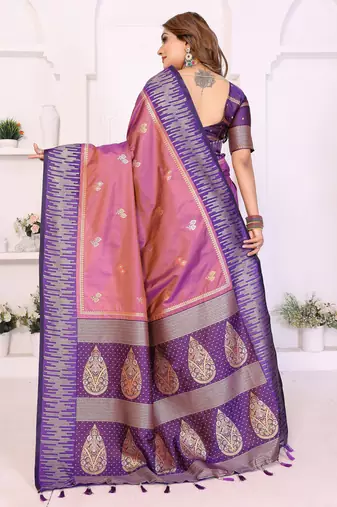 Lavender Color Zari Weaving Silk Saree