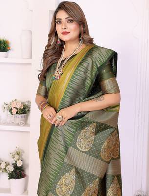 Pear Color Zari Weaving Silk Saree 1