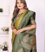 Pear Color Zari Weaving Silk Saree