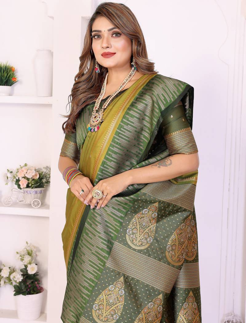 Pear Color Zari Weaving Silk Saree