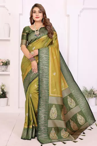 Pear Color Zari Weaving Silk Saree