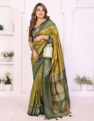Pear Color Zari Weaving Silk Saree 3