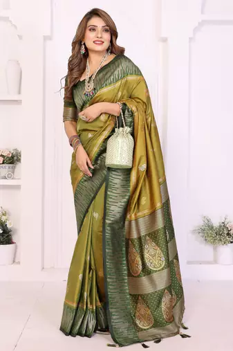 Pear Color Zari Weaving Silk Saree