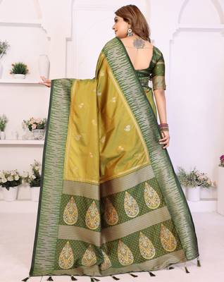 Pear Color Zari Weaving Silk Saree 4