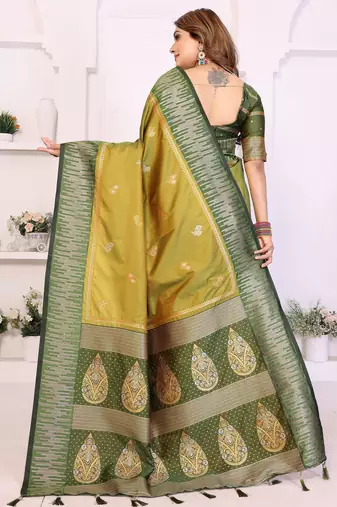 Pear Color Zari Weaving Silk Saree