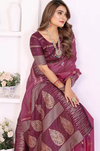 Pink Color Zari Weaving Silk Saree