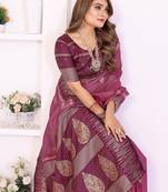 Pink Color Zari Weaving Silk Saree