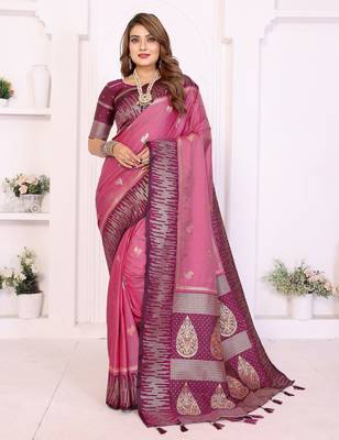 Pink Color Zari Weaving Silk Saree 2