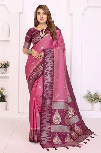 Pink Color Zari Weaving Silk Saree