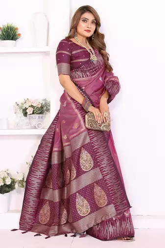 Pink Color Zari Weaving Silk Saree