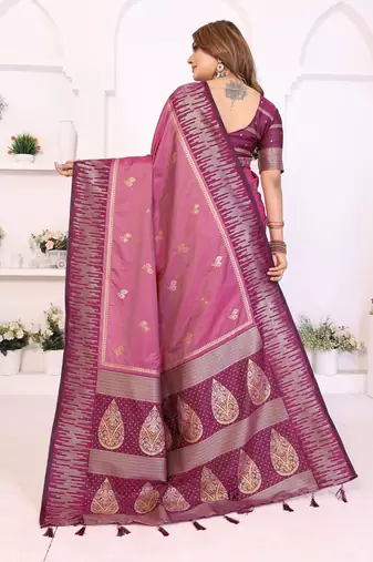 Pink Color Zari Weaving Silk Saree