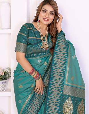 Blue Color Zari Weaving Silk Saree 1