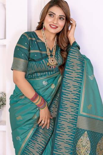 Blue Color Zari Weaving Silk Saree