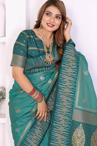 Blue Color Zari Weaving Silk Saree