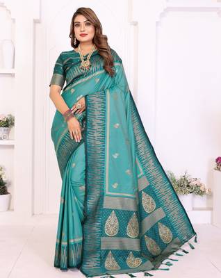 Blue Color Zari Weaving Silk Saree 2