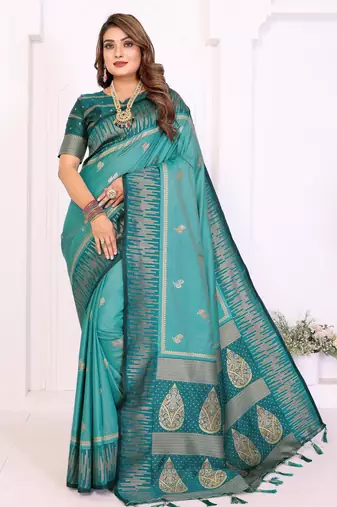 Blue Color Zari Weaving Silk Saree