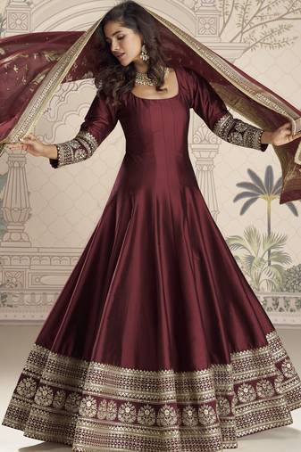 Luxury Vichitra Silk anarkali With Sequence Work & Jacquard Dupatta – Festive/Party Outfit