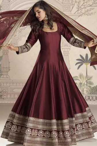 Luxury Vichitra Silk anarkali With Sequence Work & Jacquard Dupatta – Festive/Party Outfit