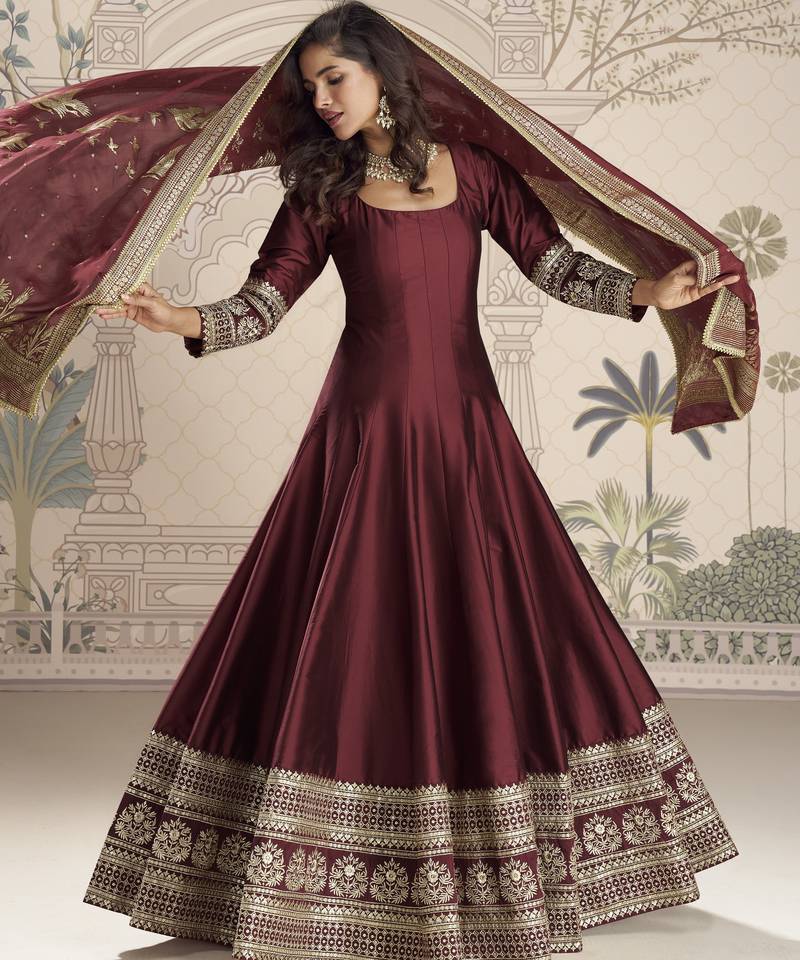 Luxury Vichitra Silk anarkali With Sequence Work & Jacquard Dupatta – Festive/Party Outfit