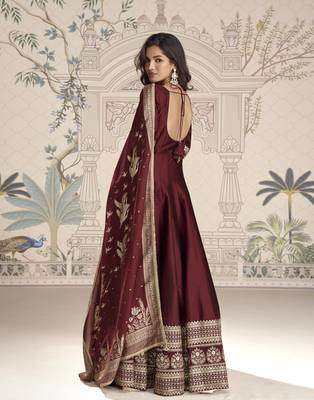 luxury vichitra silk anarkali with sequins work & jacquard dupatta 2