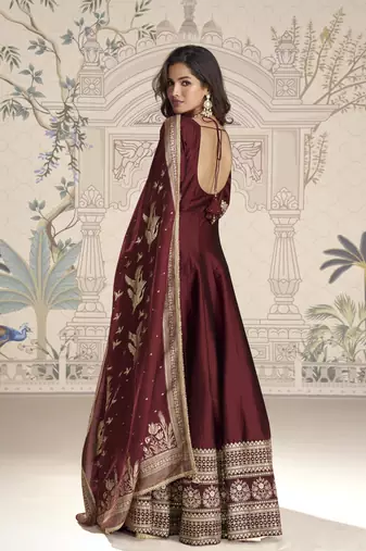 luxury vichitra silk anarkali with sequins work & jacquard dupatta