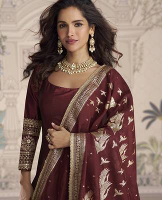 luxury vichitra silk anarkali with sequins work & jacquard dupatta 3