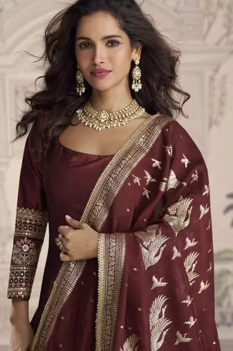 luxury vichitra silk anarkali with sequins work & jacquard dupatta
