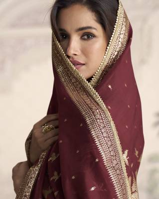 luxury vichitra silk anarkali with sequins work & jacquard dupatta 4