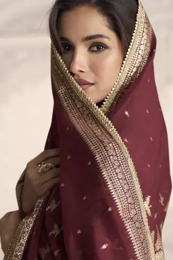 luxury vichitra silk anarkali with sequins work & jacquard dupatta