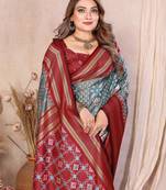 Grey Color Ikat Weaving Silk Saree