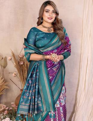 Plum Color Ikat Weaving Silk Saree 1